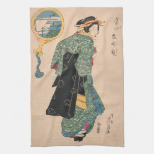 Japanska Kimono Woman Courtesan Artwork Kökshandduk