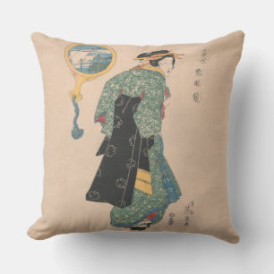 Japanska Kimono Woman Courtesan Artwork Kudde