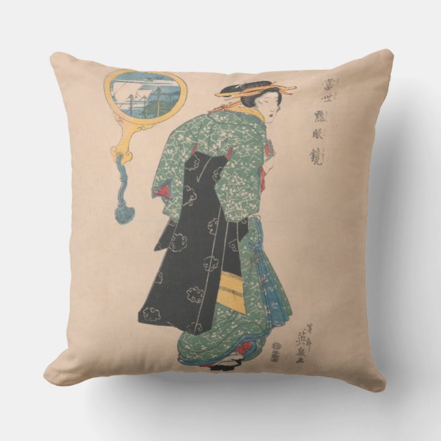 Japanska Kimono Woman Courtesan Artwork Kudde (Framsida)