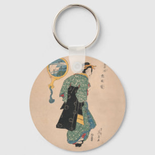 Japanska Kimono Woman Courtesan Artwork Nyckelring