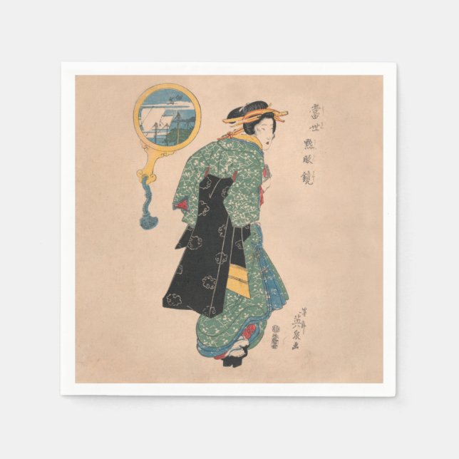 Japanska Kimono Woman Courtesan Artwork Pappersservett (Framsidan)