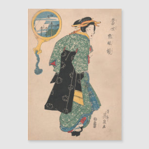 Japanska Kimono Woman: Ukiyo-e Woodblock Print