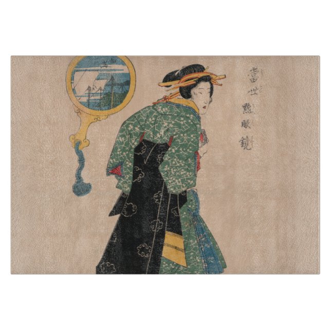 Japanska Kimono Woman: Ukiyo-e Woodblock Print (Framsidan)