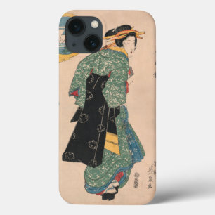 Japanska Kimono Woman: Ukiyo-e Woodblock Print