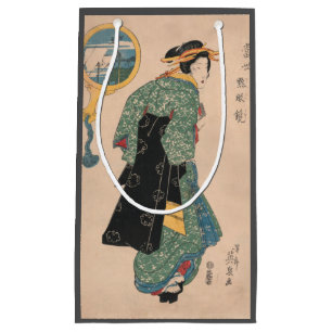 Japanska Kimono Woman: Ukiyo-e Woodblock Print