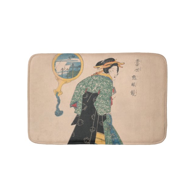 Japanska Kimono Woman: Ukiyo-e Woodblock Print Badrumsmatta (Framsidan)