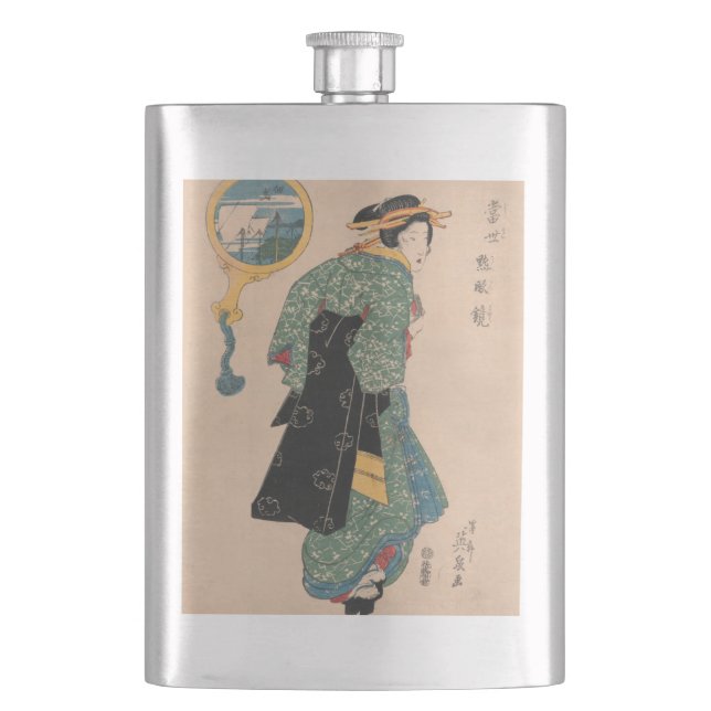Japanska Kimono Woman: Ukiyo-e Woodblock Print Fickplunta (Framsidan)