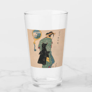 Japanska Kimono Woman: Ukiyo-e Woodblock Print Glaskopp