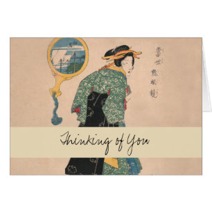 Japanska Kimono Woman: Ukiyo-e Woodblock Print Hälsningskort