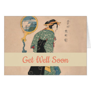 Japanska Kimono Woman: Ukiyo-e Woodblock Print Hälsningskort