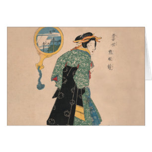 Japanska Kimono Woman: Ukiyo-e Woodblock Print Hälsningskort