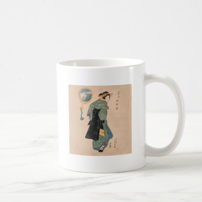 Japanska Kimono Woman: Ukiyo-e Woodblock Print Kaffemugg (Höger)