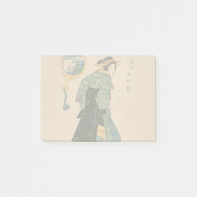 Japanska Kimono Woman: Ukiyo-e Woodblock Print Post-it Block (Framsida)
