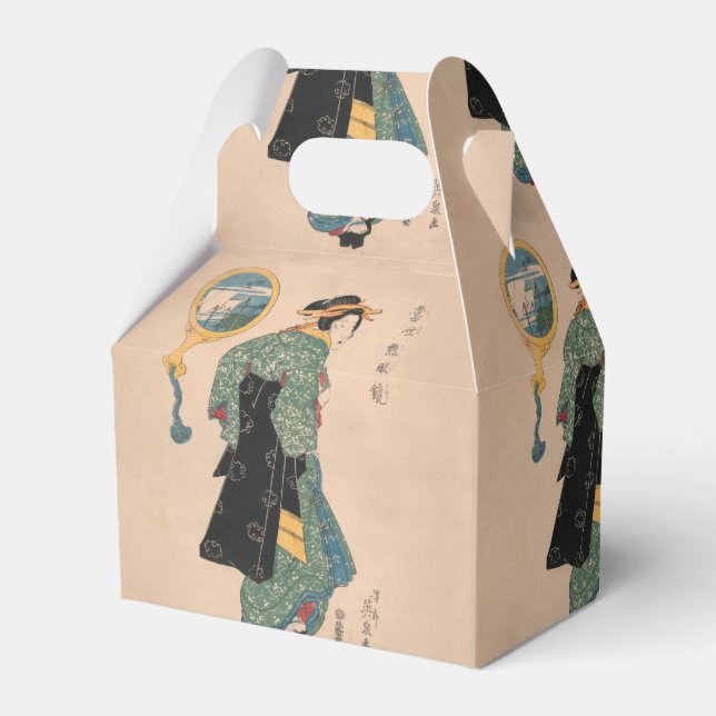 Japanska Kimono Woman: Ukiyo-e Woodblock Print Presentaskar (Framsidan Sidan)