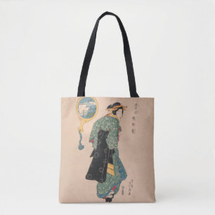 Japanska Kimono Woman: Ukiyo-e Woodblock Print Tygkasse