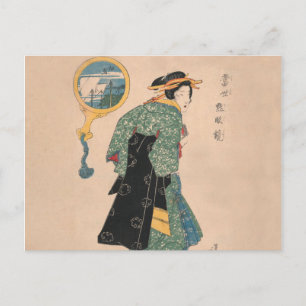 Japanska Kimono Woman: Ukiyo-e Woodblock Print Vykort