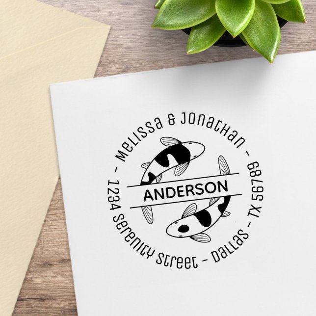 Japanska Koi Fish Couple Family Adress Stämpel (Skapare uppladdad)