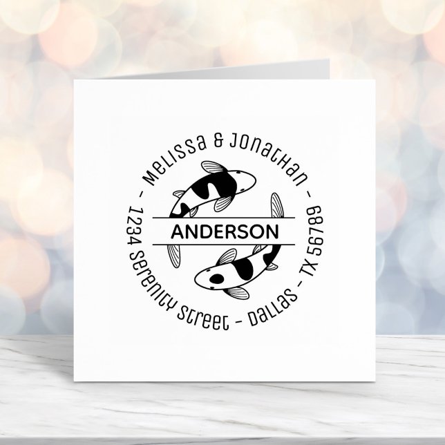 Japanska Koi Fish Couple Family Round Adress Självfärgande Stämpel (Skapare uppladdad)