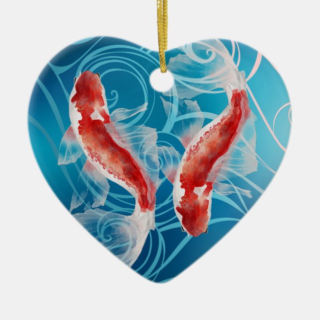 Japanska Koi Fish Oriental Vågar Par jul Julgransprydnad Keramik (Framsidan)