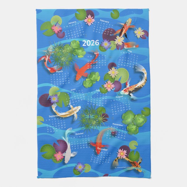 Japanska Koi Fish Pond 2026-kalender Kökshandduk (Vertikal)