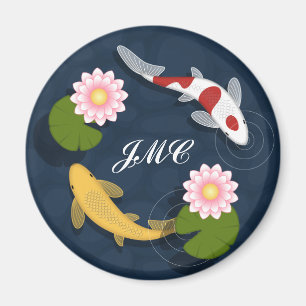 Japanska Koi Fish Pond Monogram Magnet