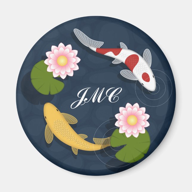 Japanska Koi Fish Pond Monogram Magnet (Framsidan)