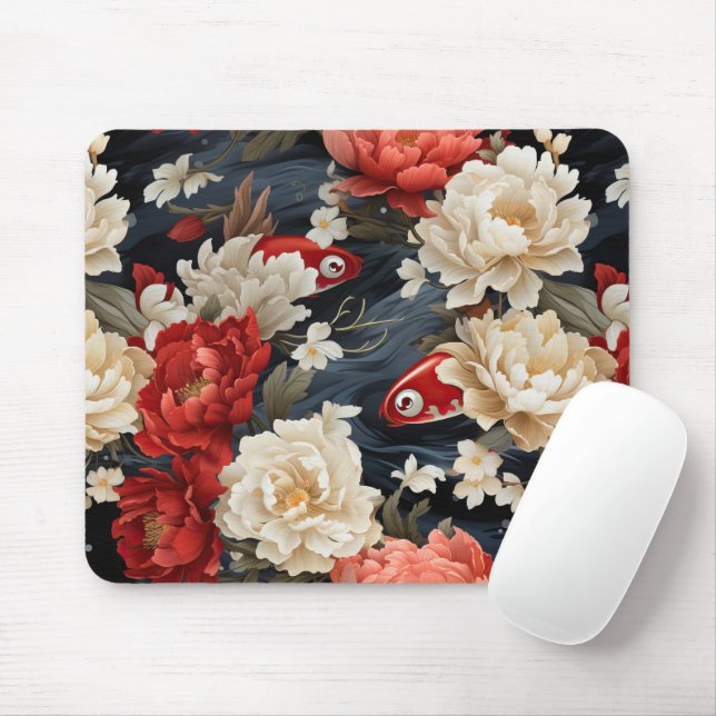 Japanska Koi Fish Seamless Mönster Musmatta (Med mus)