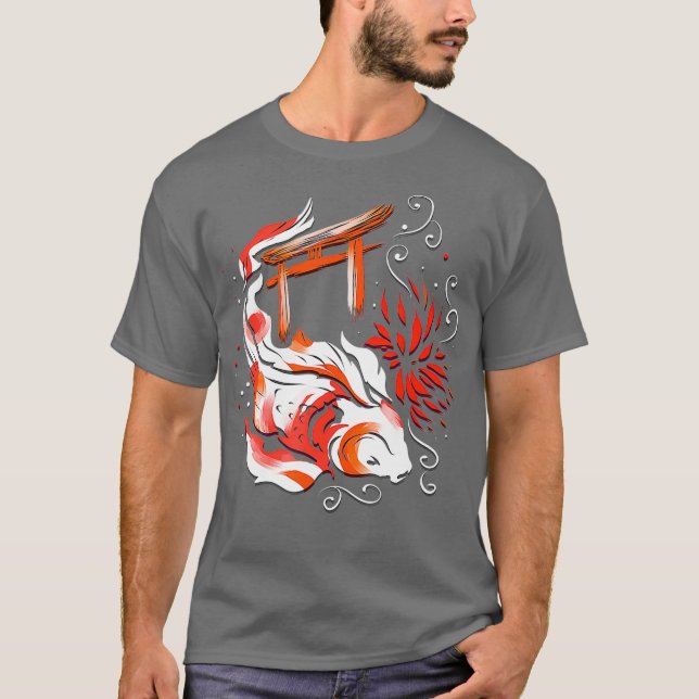 Japanska Koi Fish Torii Art Design - Nishikigoi T Shirt (Framsida)