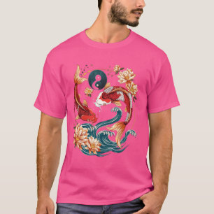 Japanska Koi Fish Vintage Lotus Flowers T Shirt