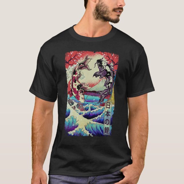 Japanska Koi Fishes Underbara våg av Kanagawa T Shirt (Framsida)