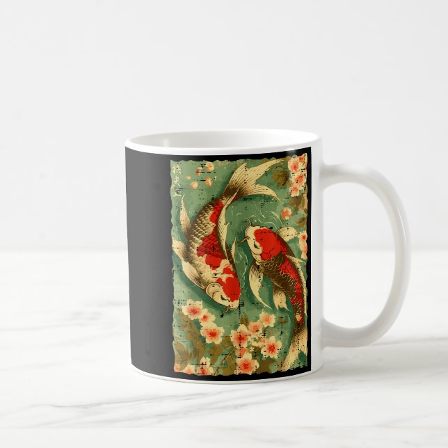 Japanska Koi Fisk Körsbärsblommor Sakura Konst Män Kaffemugg (Höger)