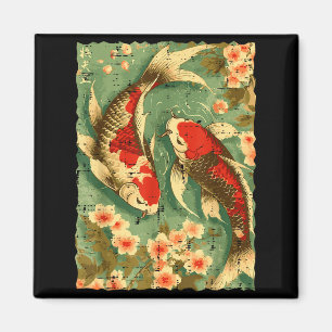 Japanska Koi Fisk Körsbärsblommor Sakura Konst Män Magnet