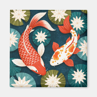 Japanska Koi-fiskar Lotusblommor Zen-trädgård Magnet