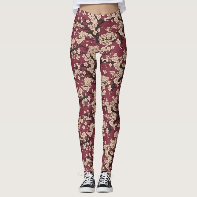 Japanska Koi-fiskar Sakura-mönster  Leggings (Framsida)