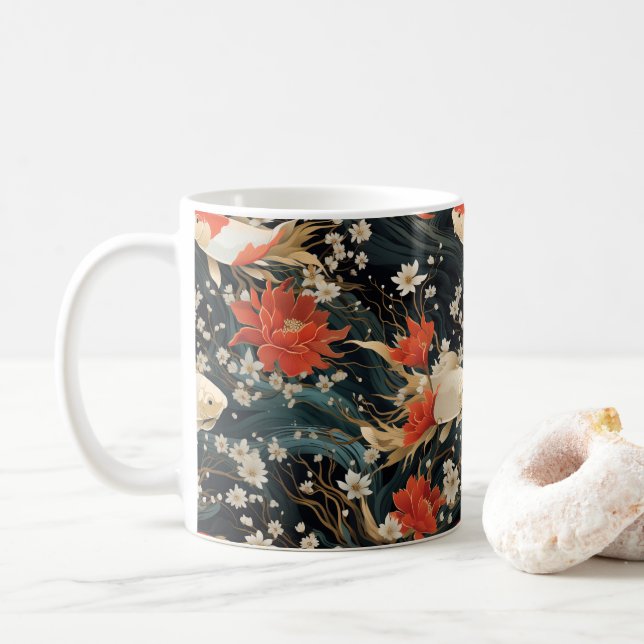 Japanska Koi-fiskar Sömlöst Mönster Kaffemugg (Med munk)