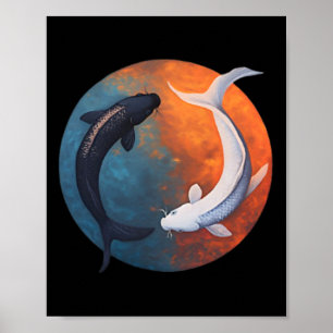 Japanska Koi Fiskar Yin Och Yang Män Kvinnor Fiska Poster