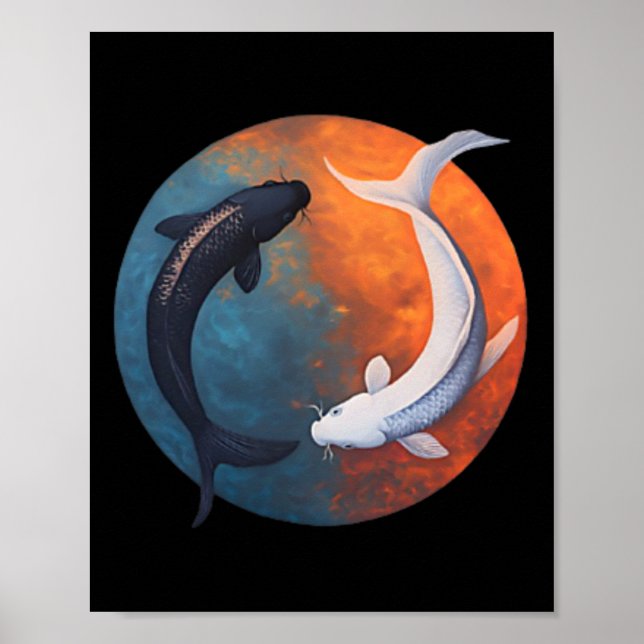 Japanska Koi Fiskar Yin Och Yang Män Kvinnor Fiska Poster (Framsidan)