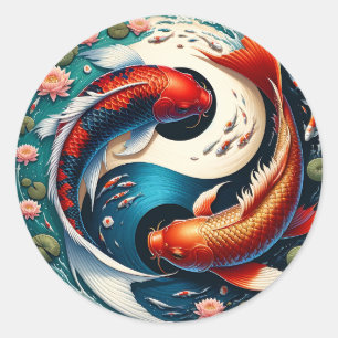 Japanska Koi-fiskar Yin Yang Runt Klistermärke