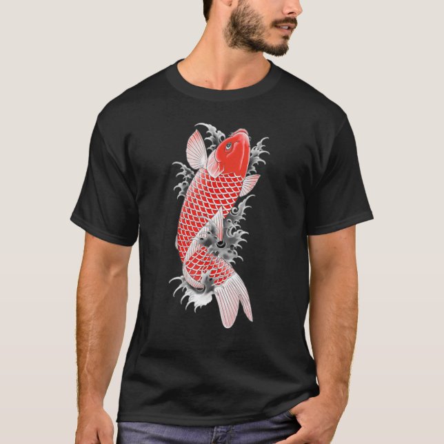 Japanska Koi Japanska Fish Cherry Blommar 87 T Shirt (Framsida)