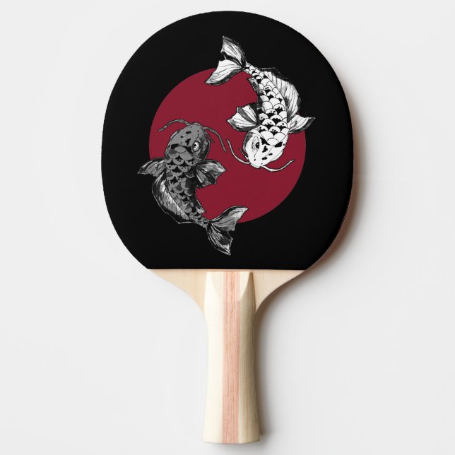 Japanska Koi Karpar Cirkel Röd Pingisracket (Framsidan)