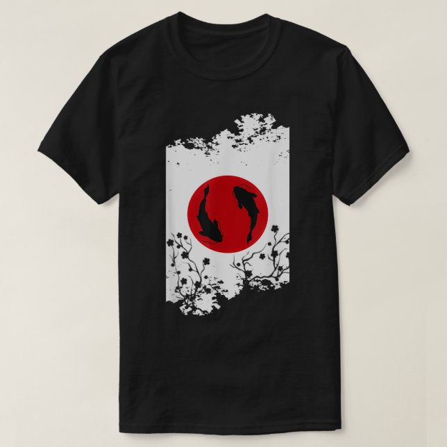 Japanska Koi- och Flowers-Flagga T Shirt (Design framsida)
