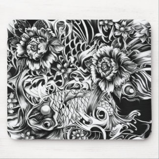 Japanska koi- och lotusblommablommor tatuerar musmatta