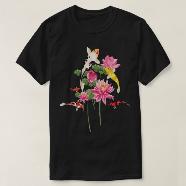 Japanska Koi p Nishikigoi Fish Vatten Lilies Dynor T Shirt (Design framsida)