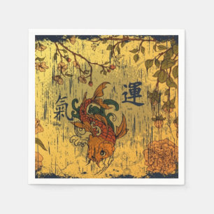 Japanska Koi White Papper Napkins, Standard Kant Pappersservett