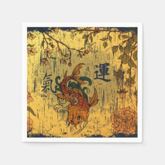 Japanska Koi White Papper Napkins, Standard Kant Pappersservett