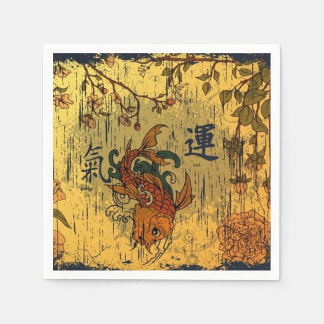 Japanska Koi White Papper Napkins, Standard Kant Pappersservett (Framsidan)