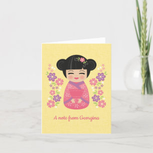 Japanska Kokeshi Doll Personlig Note Card Tack Kort