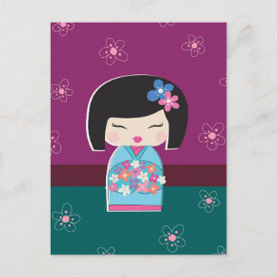Japanska Kokeshi Doll-vykort (plum) Vykort