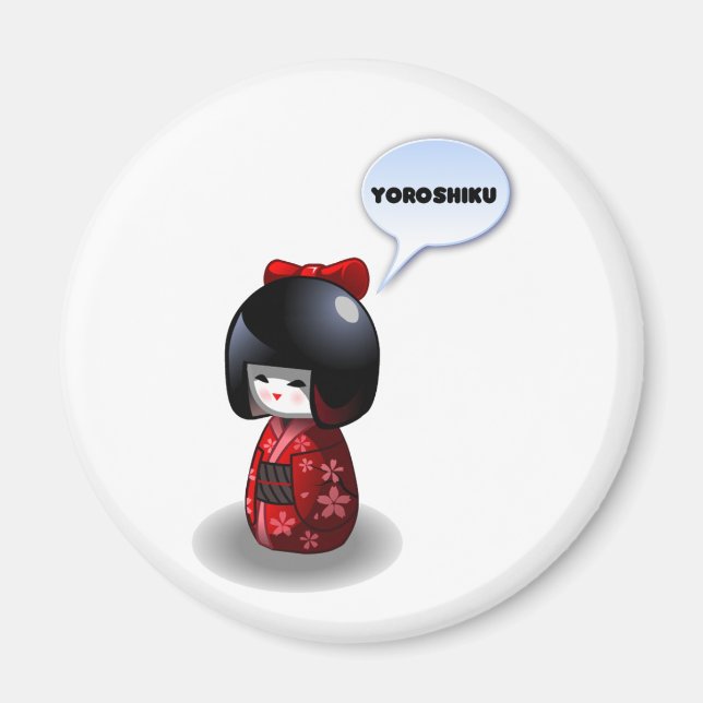 Japanska Kokeshi Doll - Yoroshiku Magnet (Framsidan)