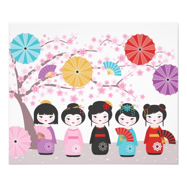 Japanska Kokeshi Dolls Fototryck (Framsidan)